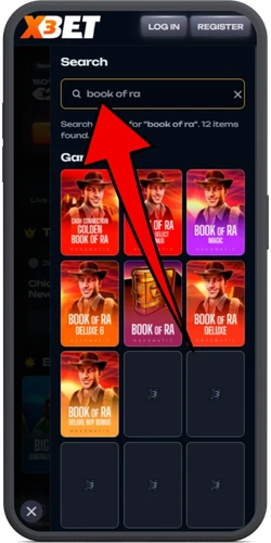 Búsqueda del slot Book of Ra en el catálogo del casino